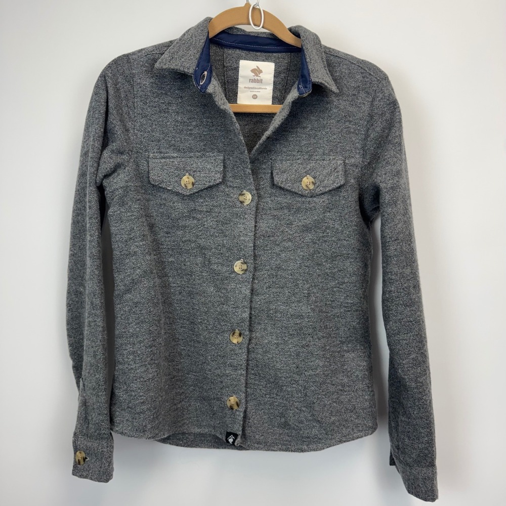 Rabbit Women Grey Recycled Wool Blend Button Up Running Shacket Jacket RW397 SM